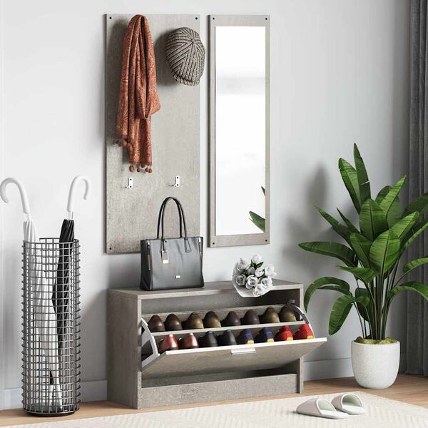 vidaXL Set pantofare 3 &icirc;n 1, gri beton, lemn prelucrat