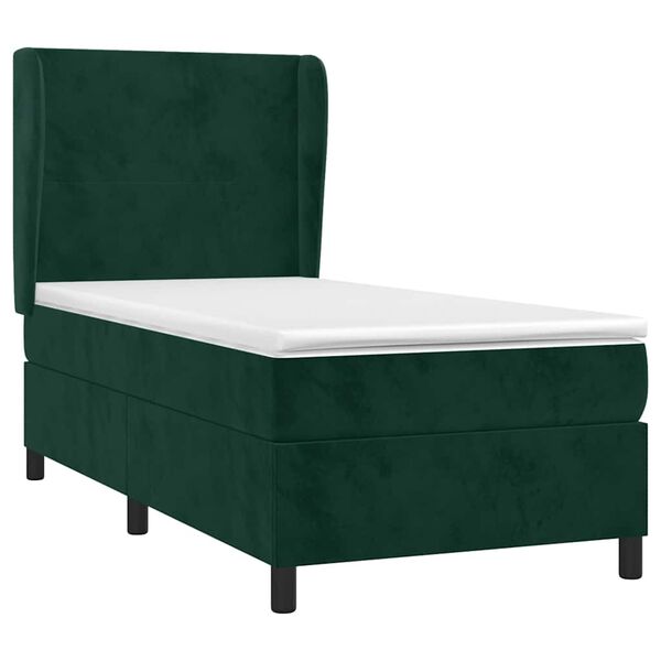 vidaXL Pat box spring cu saltea, verde &icirc;nchis, 90x190 cm, catifea