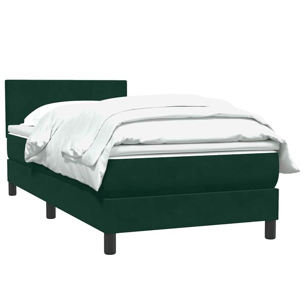 vidaXL Pat box spring cu saltea, verde &icirc;nchis, 80x210 cm, catifea