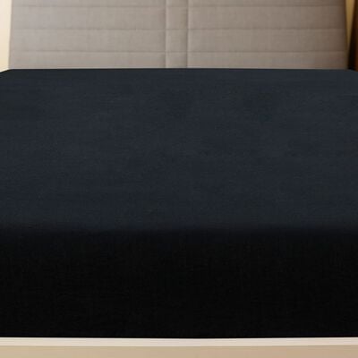 vidaXL Cearșaf de pat cu elastic, 2 buc., negru, 160x200 cm, bumbac