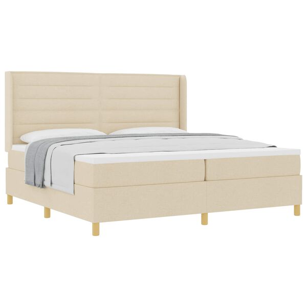 vidaXL Pat cu arcuri cu saltea cu headboard Crem 200 x 200 cm țesătură