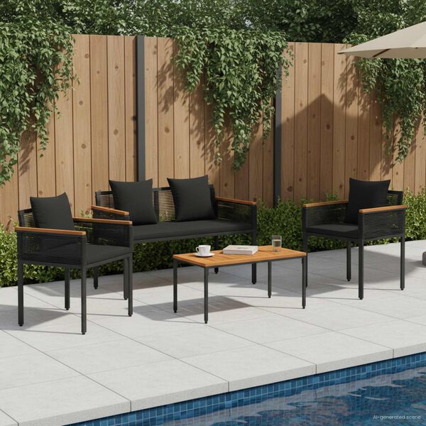 vidaXL Set de Mobilier pentru Exterior cu pernă 4 pcs Negru Ratan PE