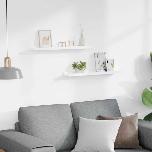 vidaXL Rafturi rame foto cu bordură, 2 buc., alb, 60 x 9 x 3 cm, MDF