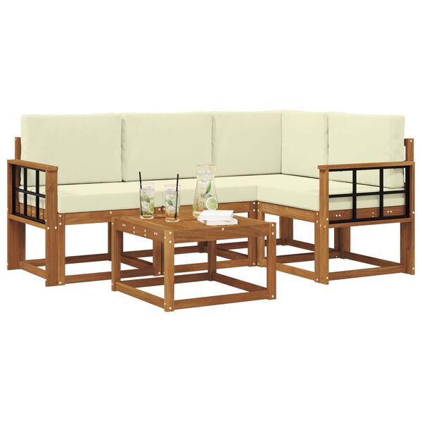 vidaXL Set de canapele de exterior cu pernă 5 pcs Natural și Crem