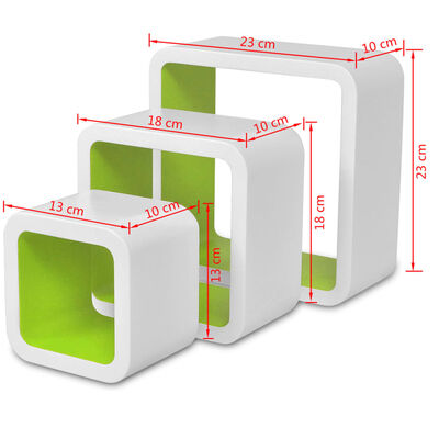 3 Rafturi de tip cub din MDF pentru cărți/DVD-uri, Alb-Verde