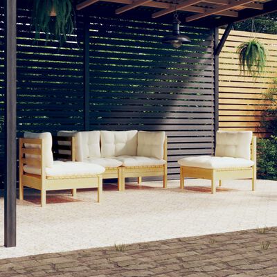 vidaXL Set mobilier grădină cu perne crem, 4 piese, lemn de pin