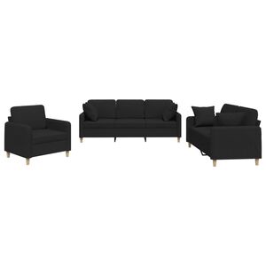 vidaXL Set de canapele cu perne, 3 piese, negru, textil