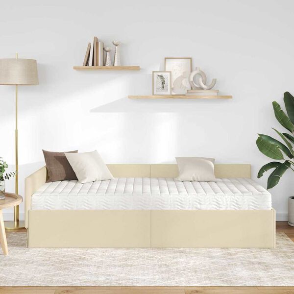vidaXL Cadru de pat colțar cu saltea Altele Manual 2 pcs Crem țesătură