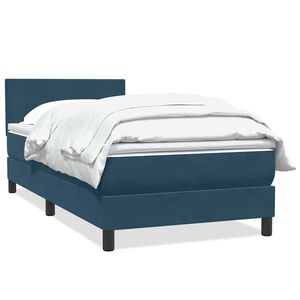 vidaXL Pat box spring cu saltea, albastru &icirc;nchis, 80x210 cm, catifea