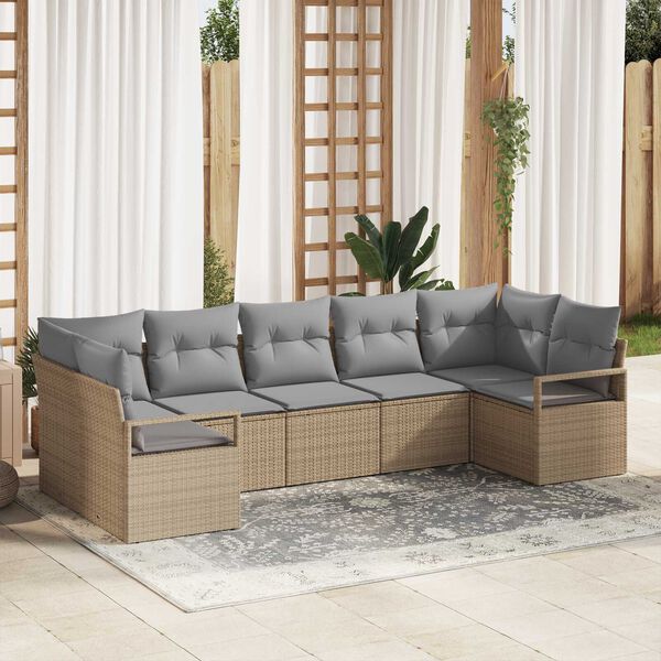 vidaXL Set de canapele pentru grădină 7 pcs Bej Rattan poli