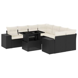 vidaXL Set mobilier de grădină cu perne, 9 piese, negru, poliratan