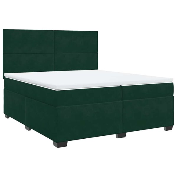 vidaXL Pat box spring cu saltea, verde &icirc;nchis, 200x200 cm, catifea