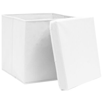 vidaXL Cutii depozitare cu capace, 4 buc., alb, 28x28x28 cm