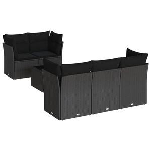 vidaXL Set mobilier de grădină cu perne, 6 piese, negru, poliratan