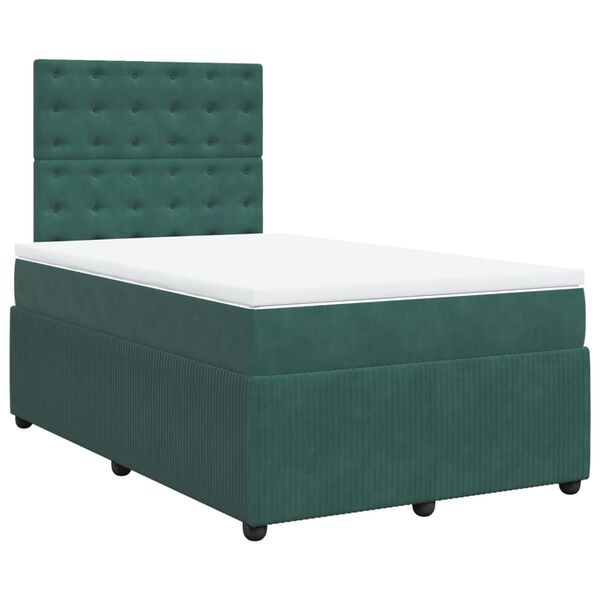 vidaXL Pat box spring cu saltea, verde &icirc;nchis, 120x200 cm, catifea
