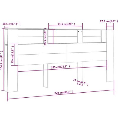 vidaXL Tăblie de pat cu dulap, gri sonoma, 220x18,5x104,5 cm