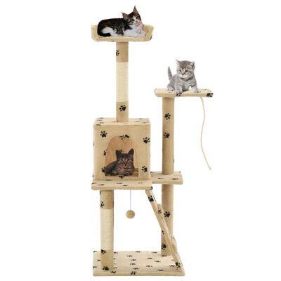 vidaXL Ansamblu pisici, stâlpi funie sisal,120 cm bej, imprimeu lăbuțe