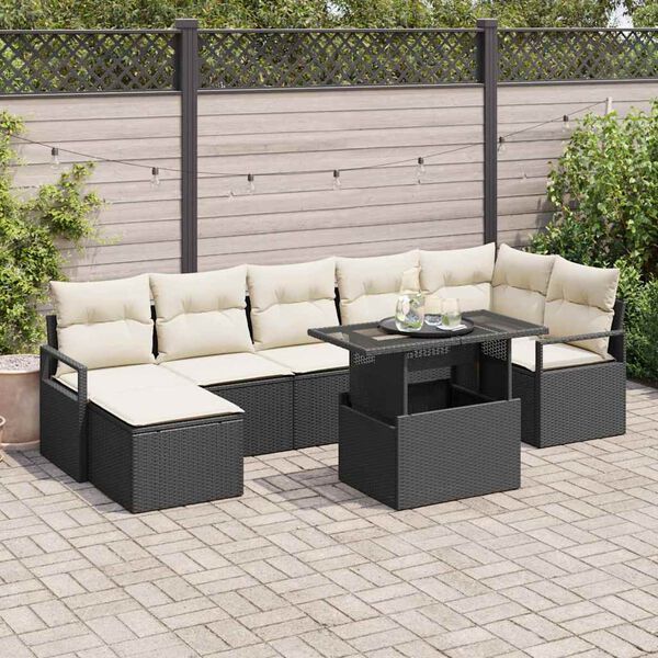 vidaXL Set de canapele pentru grădină cu pernă 8 pcs negru și crem