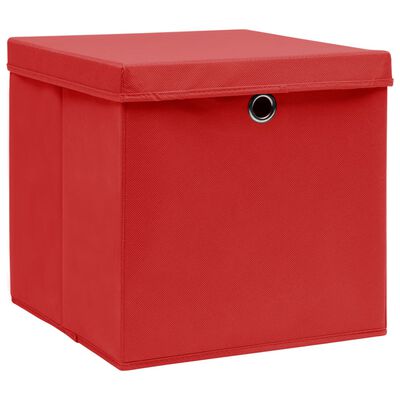 vidaXL Cutii depozitare cu capace 10 buc. roșu, 32x32x32 cm, textil