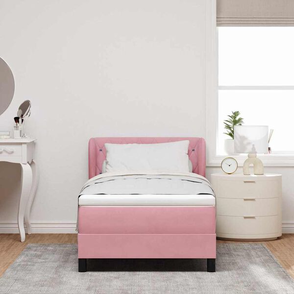 vidaXL Pat cu arcuri cu saltea cu headboard Roz 100 x 200 cm Catifea