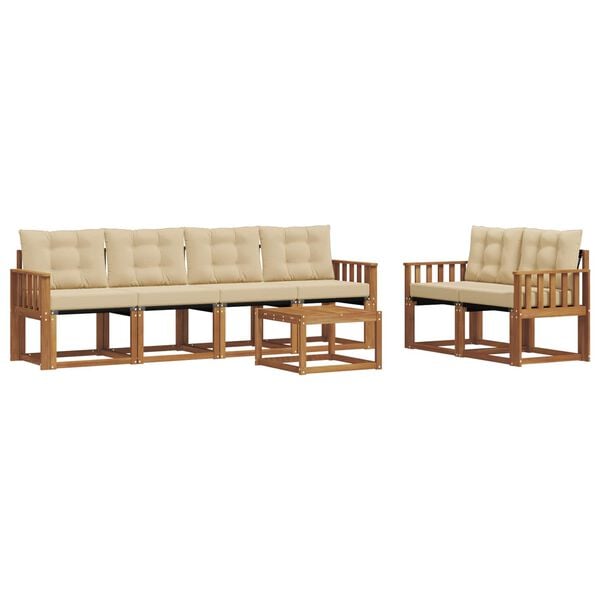vidaXL Set de canapele de exterior cu pernă 7 pcs Natural și Bej