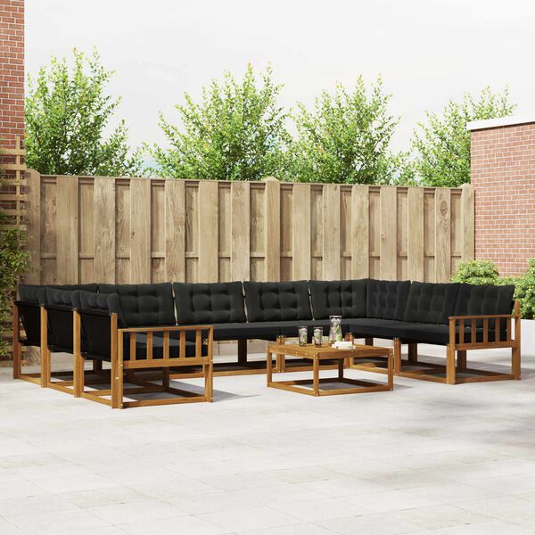 vidaXL Set de canapele de exterior cu pernă 10 pcs Natural și Negru