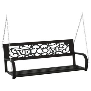 vidaXL Bancă balansoar de grădină, negru, 125 cm, oțel și plastic