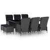 vidaXL Set mobilier exterior cu perne, 9 piese, gri &icirc;nchis, poliratan