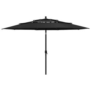 vidaXL Umbrelă grădină cu 3 niveluri, st&acirc;lp aluminiu, negru, 3,5 m