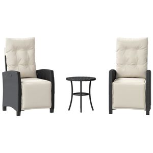 vidaXL Set bistro cu perne, 3 piese, negru, poliratan