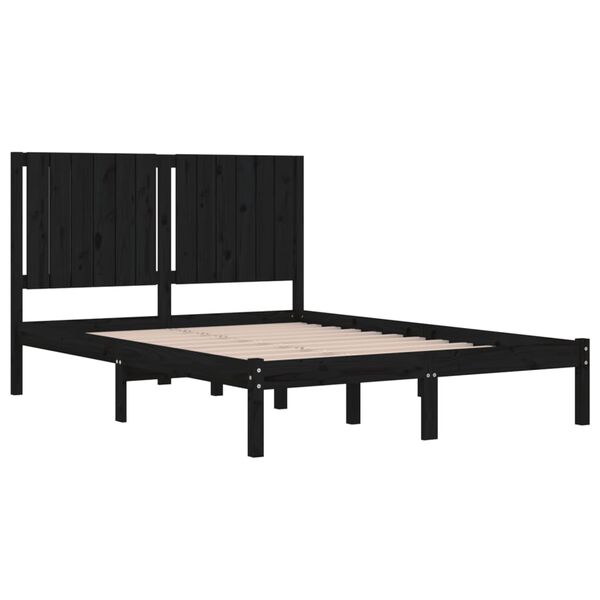 vidaXL Cadru de pat, negru, 140x190 cm, lemn masiv de pin