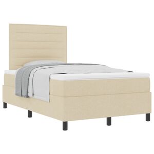vidaXL Pat cu arcuri cu saltea cu headboard Crem 120 x 190 cm țesătură