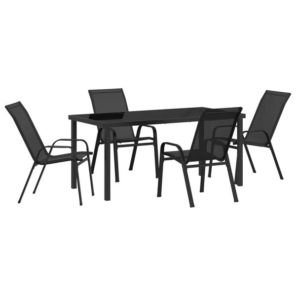 vidaXL Set de masă pentru grădină 5 pcs Negru Oțel acoperit cu pulbere