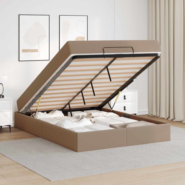 vidaXL Cadru de pat cu saltea cu saltea 2 pcs Cafeniu PVC