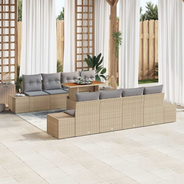 vidaXL Set de canapele pentru grădină 9 pcs Bej Rattan poli