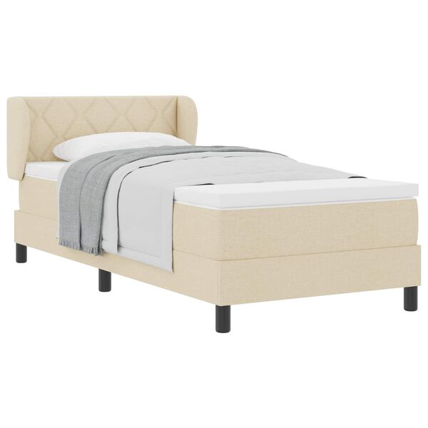 vidaXL Pat cu arcuri cu saltea cu headboard Crem 100 x 200 cm țesătură