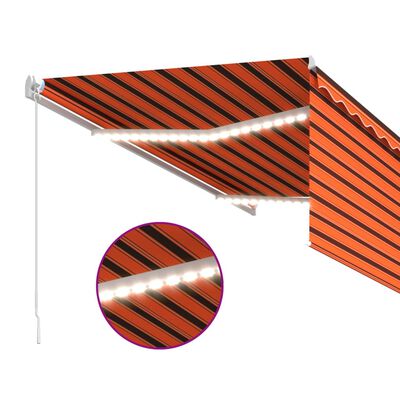 vidaXL Copertină retractabilă manual stor&LED portocaliu&maro 3x2,5 m