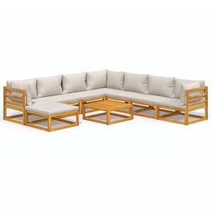 vidaXL Set mobilier grădină cu perne gri deschis, 9 piese, lemn pin