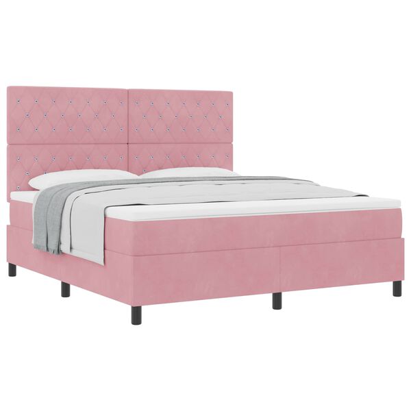 vidaXL Pat cu arcuri cu saltea cu headboard Roz 180 x 200 cm Catifea