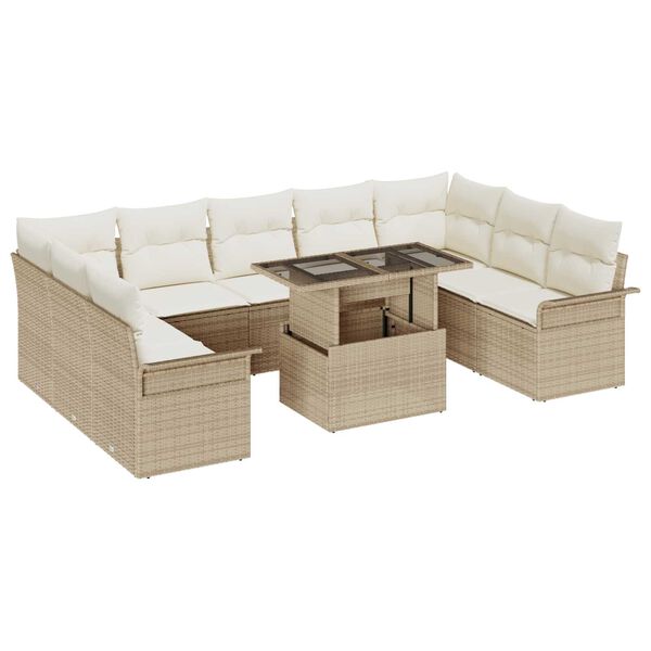 vidaXL Set de canapele pentru grădină cu pernă 10 pcs Bej Poli Rattan