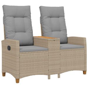 vidaXL Bancă reclinabilă cu masă 2 -Seater 126 x 65 x 112 cm poliratan