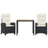 vidaXL Set mobilier de grădină cu perne, 3 piese, negru, poliratan
