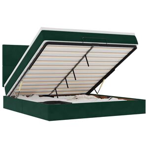 vidaXL Cadru de pat otoman cu saltele, catifea verde &icirc;nchis 180x200cm