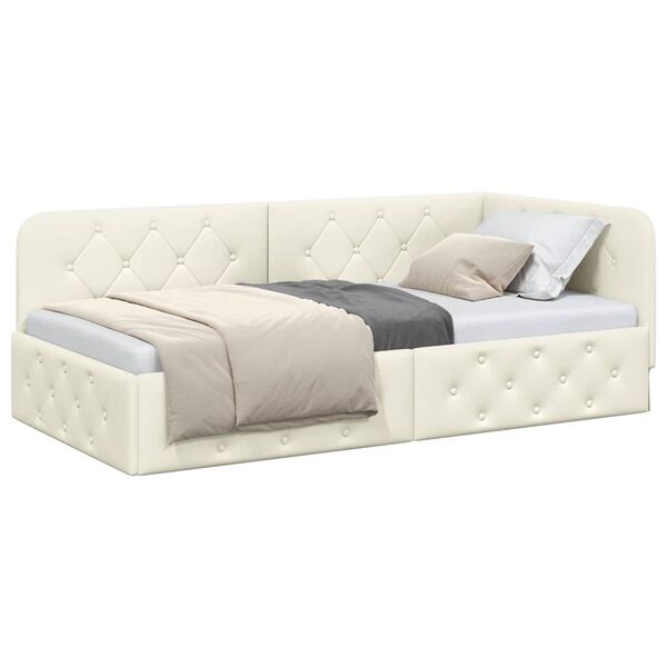 vidaXL Cadru de pat colțar cu headboard Crem 100 x 200 cm Catifea
