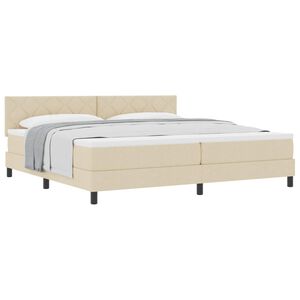 vidaXL Pat cu arcuri cu saltea cu headboard Crem 200 x 200 cm țesătură
