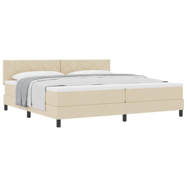 vidaXL Pat cu arcuri cu saltea cu headboard Crem 200 x 200 cm țesătură