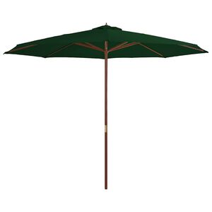 vidaXL Umbrelă de soare de exterior, st&acirc;lp din lemn, verde, 350 cm