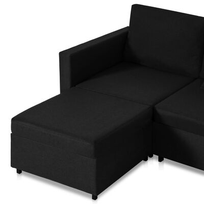 vidaXL Canapea extensibilă cu 4 locuri, negru, material textil
