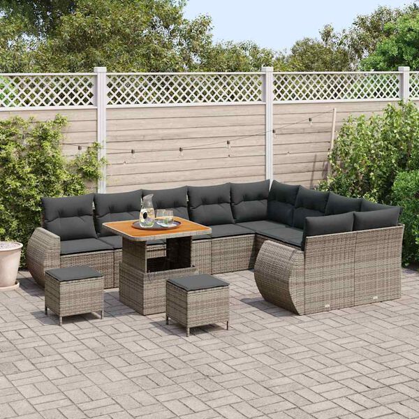 vidaXL Set de canapele pentru grădină cu pernă 12 pcs Gri Poli Rattan
