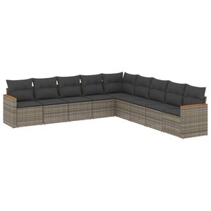 vidaXL Set canapele de grădină, 9 piese, cu perne, gri, poliratan